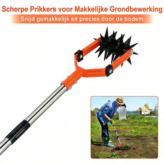 Handmatige Grondfrezer & Onkruidverwijderaar - 178.8cm Loswiel, Voor Tuin, Planten en Gras, Complete Accessoires