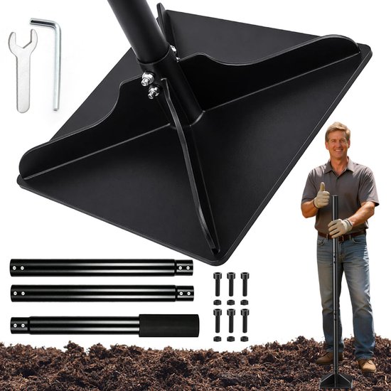 Handmatige Grondstamper Koolstofstaal - 3-Delige Verlengstang Verstelbaar - Antislip Rubberen Handgreep - Roestbestendig & Slijtvast - 4,1kg Verdichtingskracht - Voor Tuin, Bestrating & Asfalt