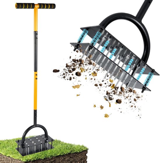 Handmatige Grondventilator voor Tuin met Dubbele Plaat, 16 Spikes en 4 Veersystemen, Ideaal voor Verdichte Bodems en Tuinonderhoud van Merkloos	