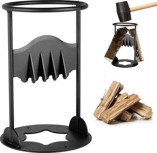 Handmatige houtklover, houtklover met ontsteking, gietijzeren houtklover, veilig handmatig brandhout, robuuste houtknipper voor open haard, huis en camping, Houtsplijter van koolstofstaal, geschikt voor kampeerfamilies buiten