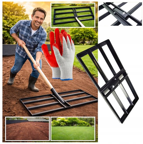 Handmatige Nivelleerhark Tuin 60x30cm - Egaliseer Grond & Verwijder Molshopen