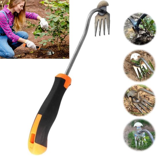 Handmatige onkruidsnijder met lange steel - Roestvrij staal - Onkruidverwijderaar - Tuingereedschap - 4*8*35 cm - Voor het wieden van tuinonkruid - Zilver