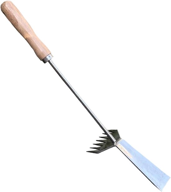 Handmatige Onkruidsteker - Tuinschep Hark - Onkruid Verwijderen - Lange Stengel - 50 cm - Houten Handvat