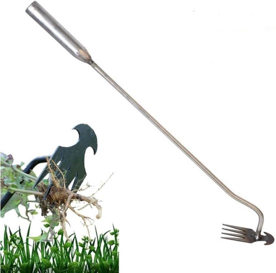 Handmatige Onkruidsteker - Tuinwieder Ontwortelaar - Onkruid Verwijderen - Ergonomisch Ontwerp - 50 cm - Zilver