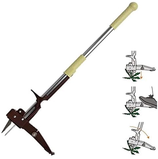 Handmatige onkruidtrekker met roestvrijstalen klauwen en voetpedaal, telescopische wortelverwijderaar voor tuingazon van Merkloos	