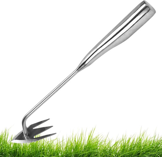 Handmatige onkruidverdelger - Onkruidtrekker tuingereedschap - Tuinonderhoud gazon - Robuuste 3-tanden - 5x5x5 centimeter - Roestvrij staal van Merkloos	