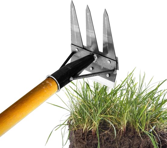 Handmatige Onkruidverdelger - Tuinhark Onkruidsteker - Gazon Onderhoud - Dubbelzijdig Ontwerp - 3 Tanden - Metaal