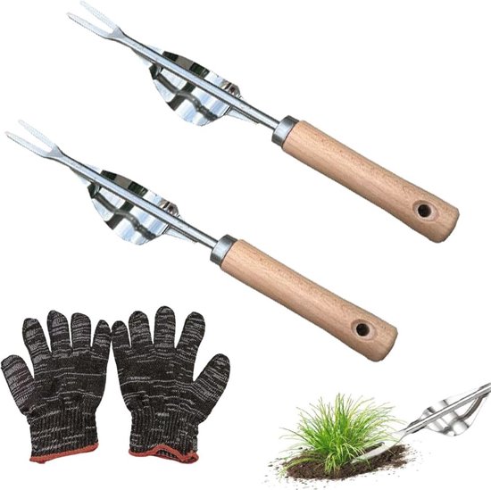 Handmatige onkruidverwijderaar 2 stuks - Roestvrij staal - Tuinaccessoires met handschoenen - Perfect cadeau voor tuinders van Roaminger