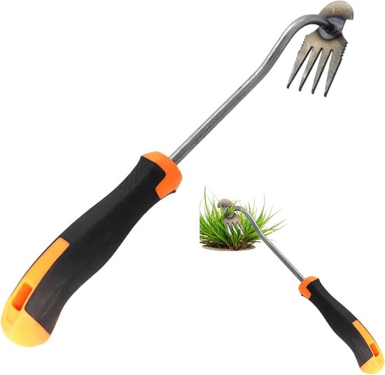 Handmatige Tuinonkruidverwijderaar met Rubber Handvat - Roestvrijstalen Onkruidbestrijdingsgereedschap voor het Graven en Losmaken van de Bodem van Merkloos	