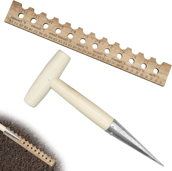Handmatige tuinplanten gereedschap set met houten zaaimarkeringen en gaten voor optimale zaai-afstand
