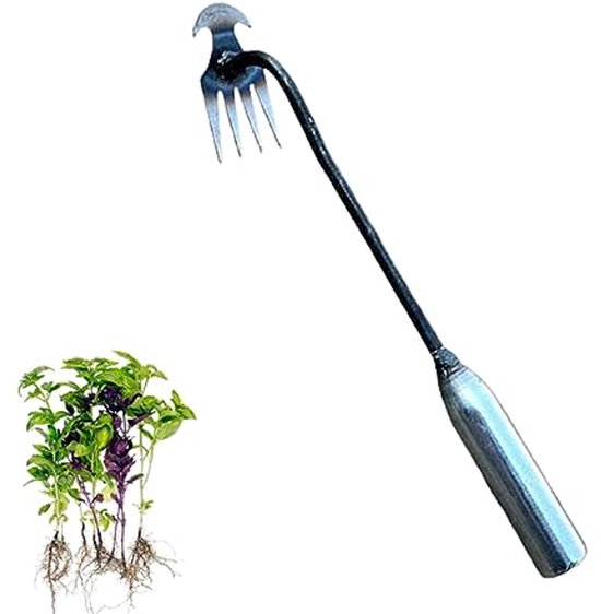 Handmatige Tuinwieder met Metalen Handvat - 4-Tanden Graswieder en Wortelverwijderaar