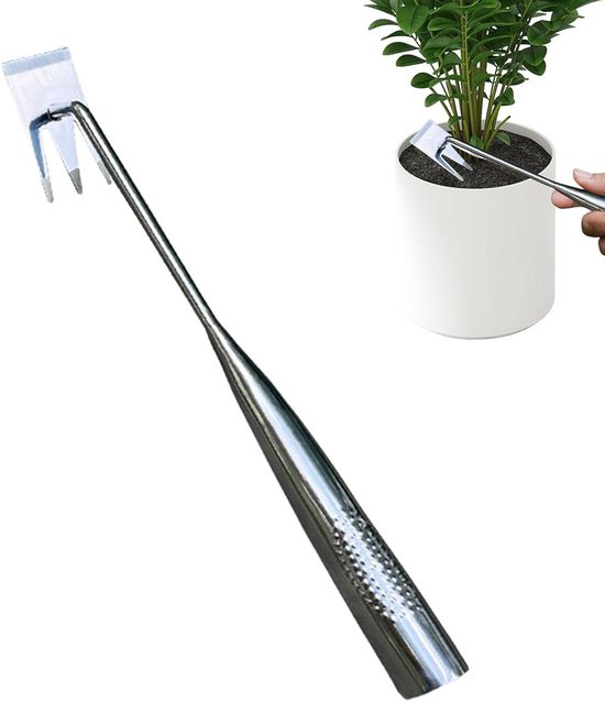 Handmatige Tuinwieder - Onkruidsteker Grastrekker - Tuinonderhoud Bodem losmaken - Verdikt Mangaanstaal - 4 x 8 x 4 cm - Grijs