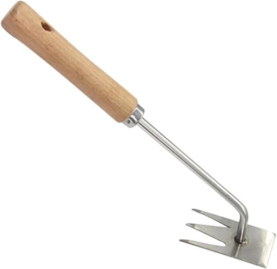 Handmatige Tuinwieder - Onkruidverwijderaar Hark - Onkruid Verwijderen - Ergonomische Houtgreep - 30.5 cm - Niet gespecificeerd