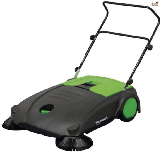 Handmatige Veegmachine - Mechanische Reiniger - Buiten Reinigen - Multidirectioneel Wiel - 80cm Werkbreedte - Groen Zwart van Merkloos	