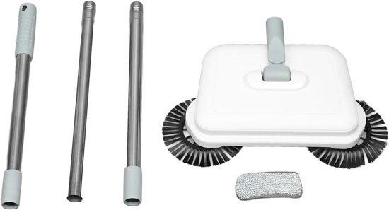 Handmatige Vegen Mop - Stille Vloerreiniger - Droog en Nat Gebruik - 360 Graden Roterend - 102cm Hoog - Grijs