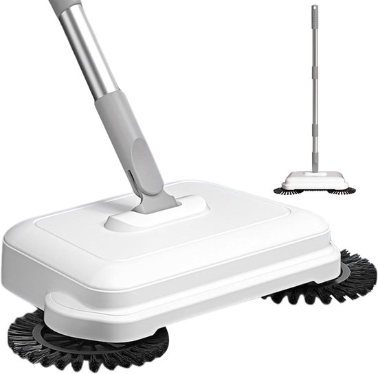 Handmatige Vloerveger - Dweil Veegmachine - Efficiënt Schoonmaken - Twee-in-één Veeg- en Dweilfunctie - 102 cm - Wit van Merkloos	