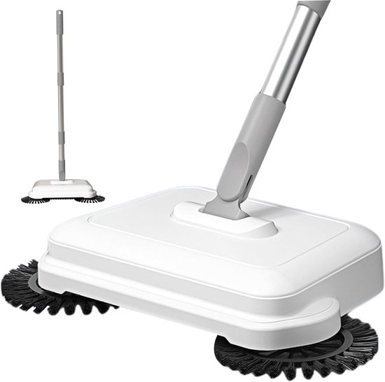 Handmatige Vloerveger - Veegmachine - Efficiënt Schoonmaken - 2-in-1 Veeg- en Dweilfunctie - 102 cm steel - Wit