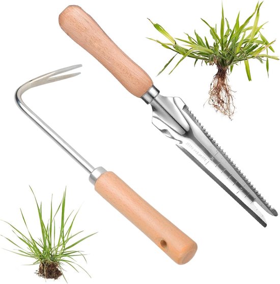 Handmatige wortelwieder met plantenfunctie - Tuin gereedschap, roestvrij staal - Ontwortelen, verplanten, wieden - Geschikt voor tuinieren - Zwart en zilverkleurig van Merkloos	