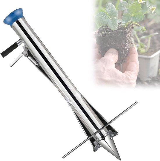 Handmatige Zaaimachine - Bloembollenplanter Tuin - Zaailingen Planten - Lange Handgreep Voetsteun - 76 cm Diameter - Zilver