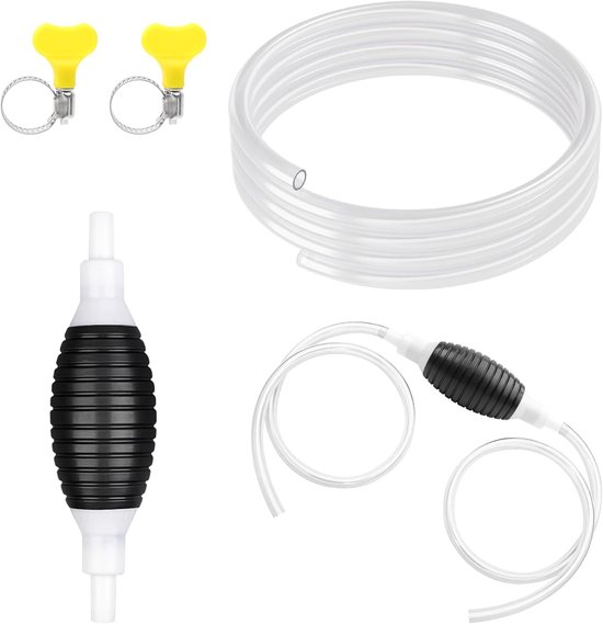 Handpomp met 2 metalen klemmen en slang - multifunctionele benzinepomp - afzuigpomp voor benzine, water, olie voor boot, auto, voertuig van Merkloos	