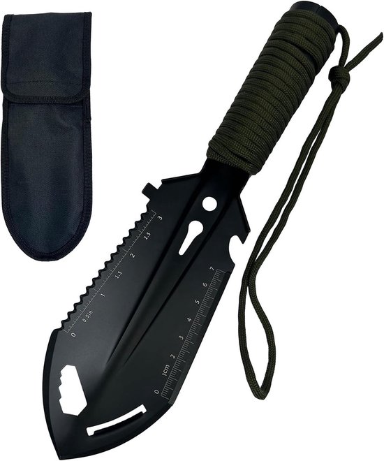 Handschep - Mini campingschep - 9-in-1 mini handschep - Multifunctionele tuinschep - Draagbare rugzakschep - Plantgereedschap - Ultralicht en compact multitool - Geschikt voor kamperen, tuinieren en survival in de buitenlucht - Zwart van Merkloos	