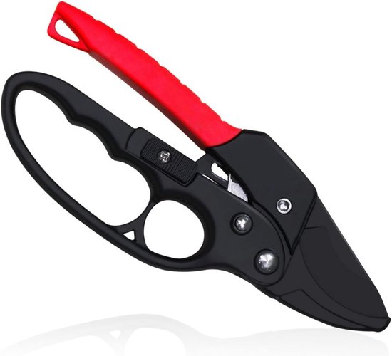Handsnoeischaar, snoeischaar, tuinschaar, ratelsnoeischaar, 3 keer makkelijker werken, tuingereedschap, scherpe tuinschaar, schaar voor artritis zwakke handen (zwart en rood) van Merkloos	