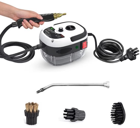 Handstoomreiniger - Stoomreiniger - Tapijtreiniger - Stoomreinigers - Stoomapparaat - Vloerreiniger - Autoreiniger - Draagbare Handstoomreiniger Schoonmaak - 2500W - 220V - Inclusief 3 Opzetborstels - Wit van Merkloos	