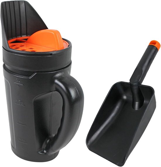 Handstrooier en schep - 2,5 L - Verstelbaar - Strooier - Zoutstrooier - Strooiwagen - Geschikt voor Strooizout, Graszaad, Zand en Mest van Merkloos	