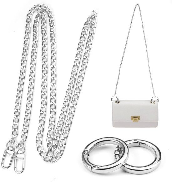 Handtas ketting metaal zilver 120 cm - riem met 2 stuks karabijnring O-ring - tassen kettingen portemonnee schouderriem kettingriem DIY tas maken handwerk van Merkloos	