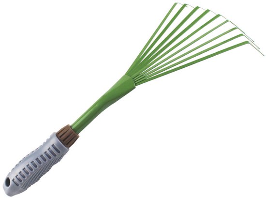 Handtuinrak Van RVS - 9 Tanden - Korte Ergonomische Handgreep - Grond Losmaken, Onkruid Verwijderen - 38x14x4 cm - 1 Stuk