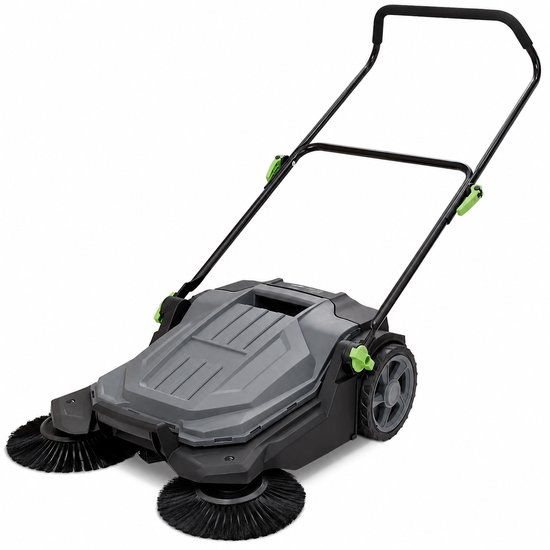 Handveegmachine - Handmatige Vloerveegmachine - Tuinveger voor Binnen en Buiten - 65 cm Veegbreedte - 19 Liter Opvangbak - Verstelbare Opvouwbare Duwbeugel - Kunststof en Metaal - Voor Oprit Garage Werkplaats en Terras