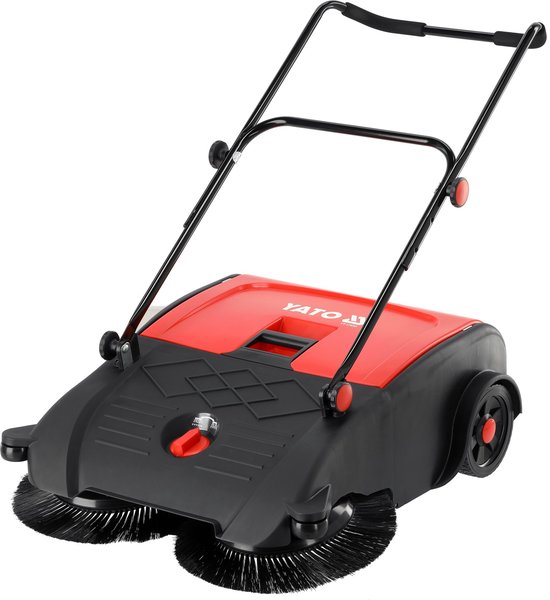 Handveegmachine – Mechanische Veegmachine met 2 Zijborstels – Werkbreedte 750 mm – 50L Opvangbak – Capaciteit 2350 m²/u – Voor Oprit, Magazijn en Terras