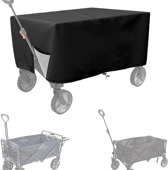 Handwagenhoes Met Trekkoord - Trolley Regenhoes - Trolleyhoes - Oxford - Opvouwbare Hoes Voor Buiten - Bolderkar Waterproof Cover - Waterdicht - UV-Bestendig - Geschikt Voor Kamperen, Tuinieren En Buitenactiviteiten - 137 X 61 X 56 Cm - Zwart
