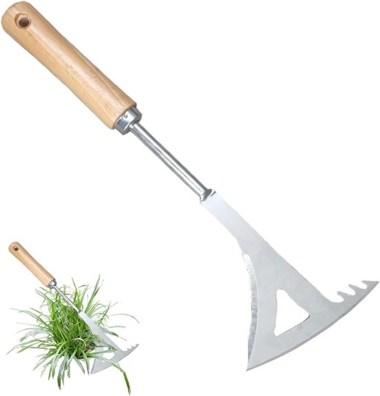 Handwieder Tuin - Onkruidtrekker Gazon - Onderhoud Tuin - Roestvrij Staal - 35 cm Lengte - Houtkleurig