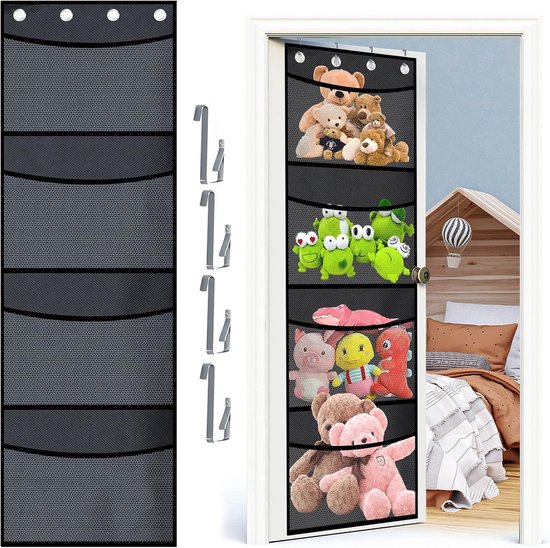 Hangende organizer voor kinderkamer - hangende opslag - deurorganizer - muur met 4 enorme vakken en 4 haken - opberger voor babykleding - pluche speelgoed - babybenodigdheden van Merkloos	