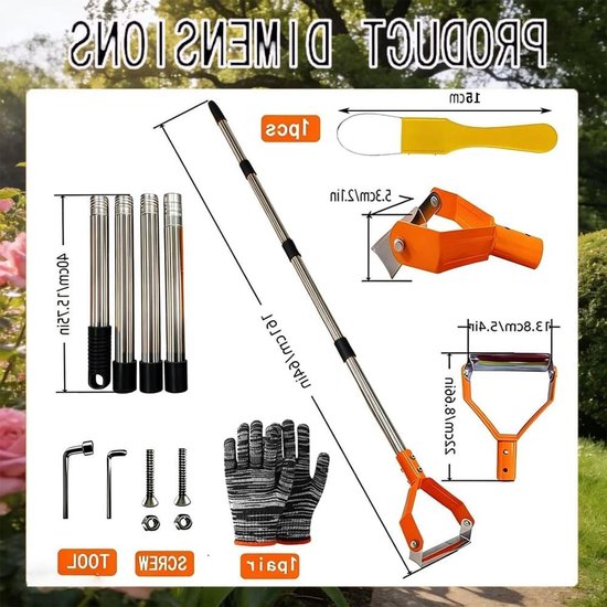 Hanghaak met handvat voor tuinieren, pendelhak met metalen handgreep, onkruidbestrijding en tuingereedschap in oranje kleur