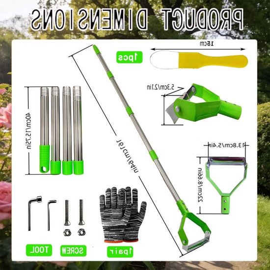 Hanghaak met steel - Tuinhak onkruid - Onkruid verwijderen - Metalen steel - 41 cm - Groen
