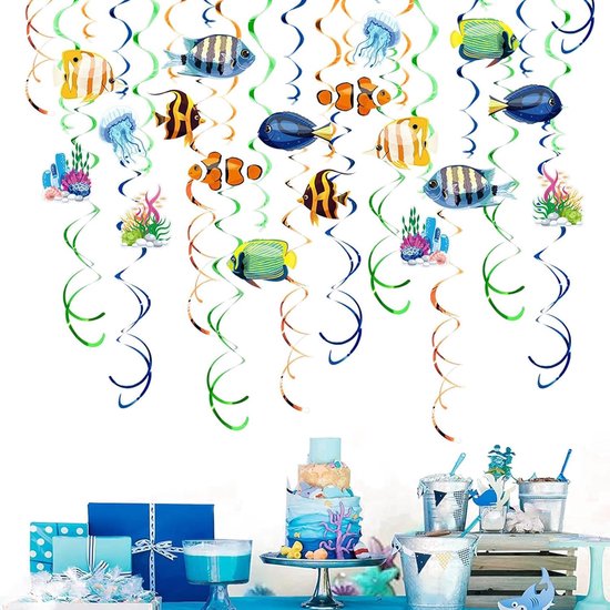 Hanging Swirls van Tropische Vissen - Set van 30 Stukken - Dubbelzijdige Print & Dubbele Spiraalontwerpen - Geschikt voor Binnen- en Buitenevenementen - Feestdecoratie voor Vissen Feesten en Partijen van Merkloos	