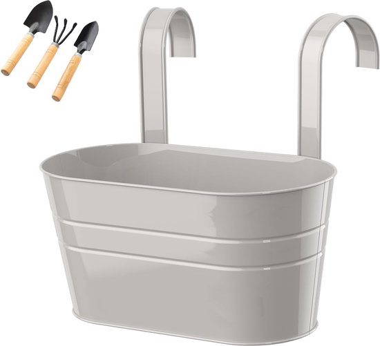 Hangpot, 1 stuks, metalen bloempot, balkon, hangpot, relingpot, vintage, ovaal, metaal, bloempot, vaas, balkon, tuin, afneembaar, grijs van Deuba