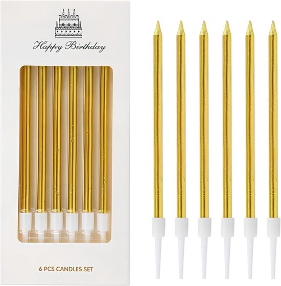 Happy Birthday kaarsen - gouden verjaardagskaarsen - kaarsen voor verjaardagstaarten - unieke kaars voor verjaardagstaart - kaarsenstick voor cake - decoratie verjaardagstaart (6 x verjaardagskaarsen*6) van Merkloos	