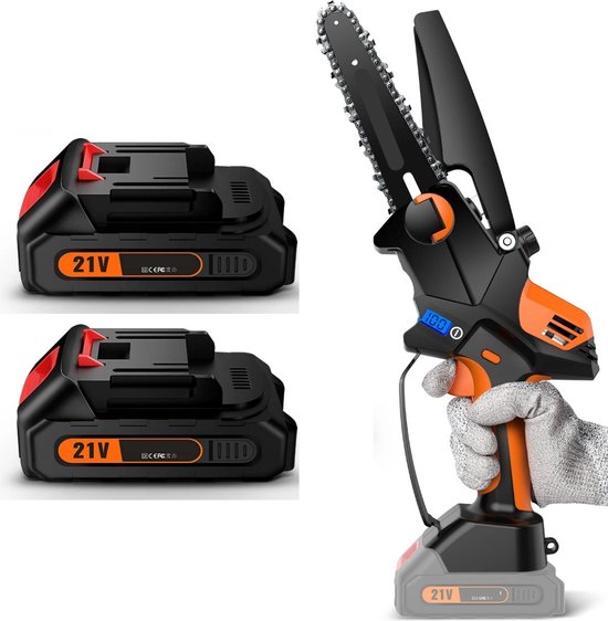 Happyment Boomzaag Elektrisch - Elektrische Houtzaag - Mini Kettingzaag - Hoogsnoeier - Takkenzaag - Inclusief 2 Accu’s & Accessoires van Happyment