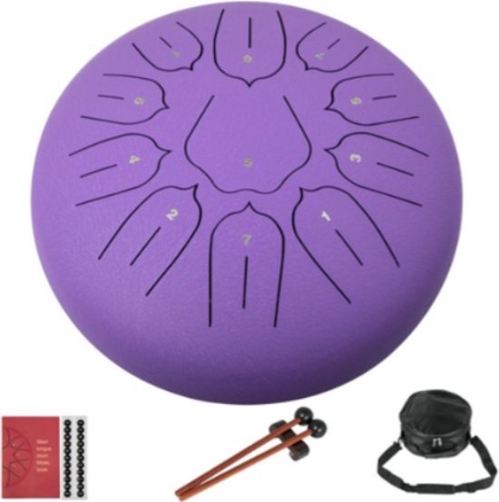 Happyment Steel Tongue Drum - 25 cm - 11 noten - Handdrum - Tong drum - Yoga - Handpan - Paars van Happyment