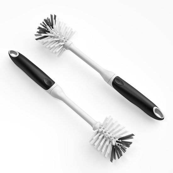 Hard Bristle Fles Scrub Borstel Set van 2 Zwart | Comfortabele antislipgreep, wasbaar en ruimtebesparend voor het reinigen van flessen, bekers en shakers.