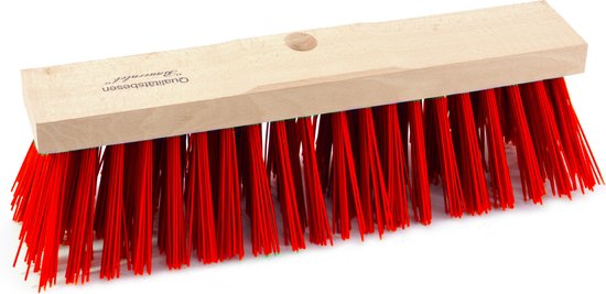 Harde straatbezem/buitenbezem kop elaston 40 cm met rode synthetische haren - schoonmaken - bezems van Sorbo