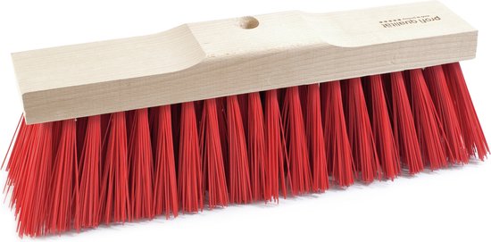 Harde straatbezem/buitenbezem kop elaston 42 cm met rode synthetische haren extra vol - schoonmaken - bezems van GARDENA