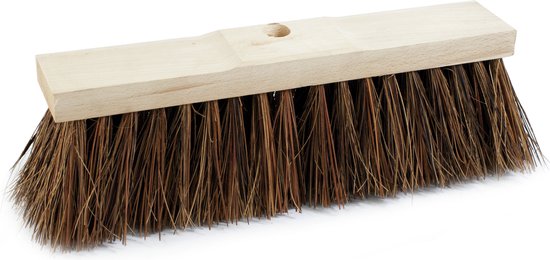 Harde straatbezem/buitenbezem kop Piassava 50 cm van hout - Schoonmaken - Bezems van Kinzo Garden