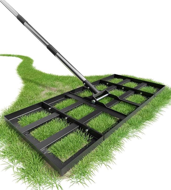 Hark, 75x35cm Gazonhark met Verstelbare Lengte, Zware Werktuig voor Grondnivellering met Moeitebesparing, 180cm Roestvrijstalen Handgreepnivellering voor Tuin, Golfbaan, Makkelijke