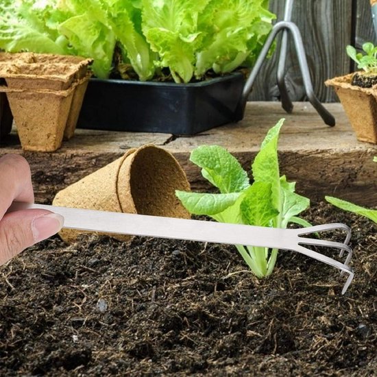 Hark Bonsai -Roestvrijstalen Wortelhark 3-Prong Losmaken Bodem Bonsai Boom Gereedschap met Ergonomisch Handvat