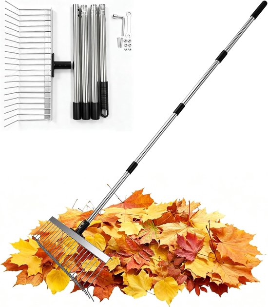 Hark - hark - 160 cm - roestvrijstalen steel & 21 tanden - verticuteerhark - brede hark - werkbreedte 40 cm - voor tuinen - gazons - het verzamelen van bladeren en grasmaaien