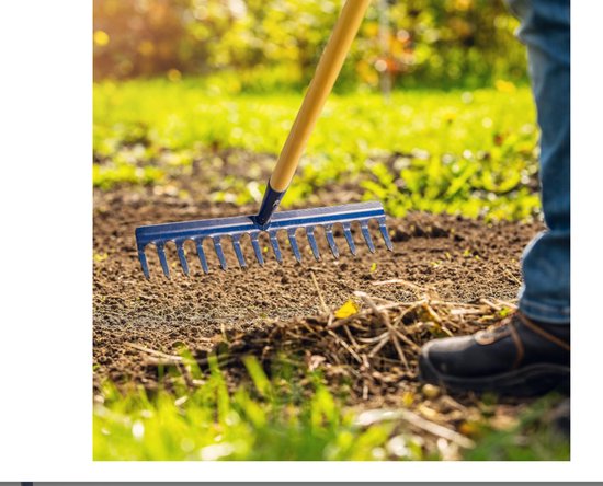 hark met lang houten handvat, zware hark voor het egaliseren van de grond en wieden, tuinhark voor het losmaken van de grond in bloembedden (14 tanden) van Merkloos	